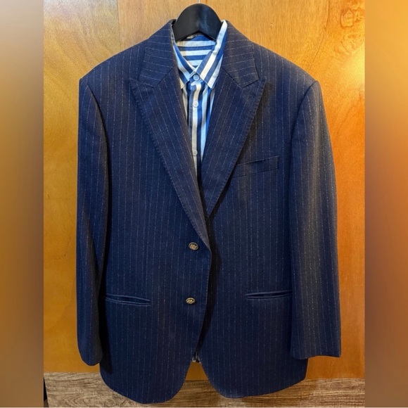 Men's Navy Pinstripe Blazer 100% Wool